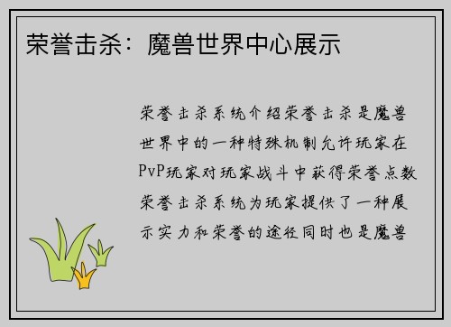 荣誉击杀：魔兽世界中心展示